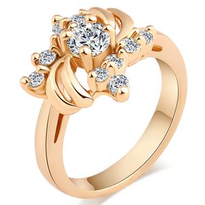 Bloem kubieke zirconia ringen voor vrouwen goud kleur ringen bruiloft verlovingsfeest ring mode vrouwen sieraden