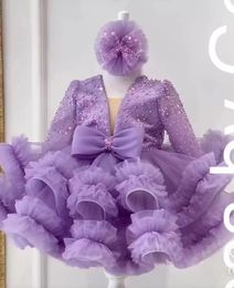 Robe de fille de fleur de luxe Scoop Necy Puff Girls Party Robes pour mariage manches courtes en tulle