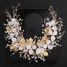 Luxe bloem bladeren bruids hoofdband kristal handgemaakte gouden bruiloft haaraccessoires sieraden trendy vrouwen zendspoel zilveren tiara 240102