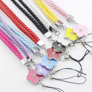 Luxe bloem mobiele telefoon riemen 48 cm lanyard accessoires hand touw sleutel sleutelhanger telefoon chain charm pu gevlochten universeel