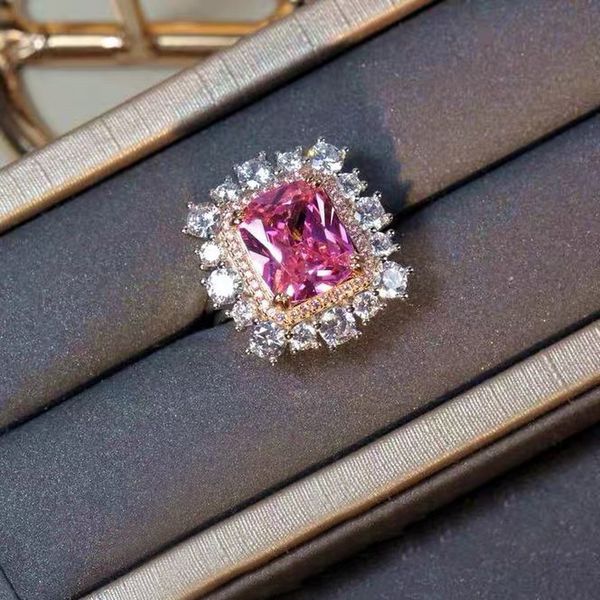 Luxe fleur rose diamant bague en argent sterling 925 fête alliance anneaux pour femmes mariée promesse doigt bijoux