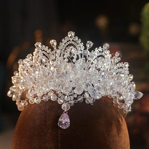 Luxe Bloem Water Drop Kwastje Hanger Tiara Kroon Vrouwen Meisjes Bruiloft Koreaanse Elegante Prinses Bruids Haar Jurk Sieraden