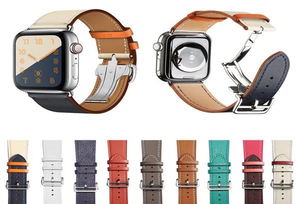 Hebilla plegable de lujo Banda de cuero real para Apple Watch 38 mm 42mm 42 mm 44 mm Band de vigilancia para Apple iWatch Series 1 2 3 4 5 Strap Brac6772298