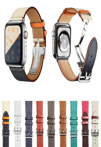 Luxury pliage boucle réelle en cuir pour la montre Apple montre 38 mm 40 mm 42 mm 44 mm Band de montre pour Apple Iwatch Series 1 2 3 4 5 STRAP BRAC7394563