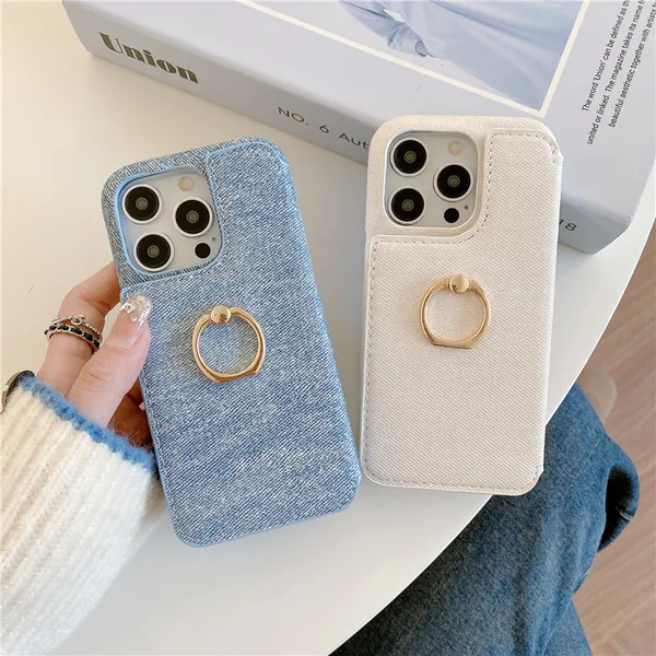 Funda de lujo para teléfono Folio Jeans con cremallera Vogue para iPhone 15 Plus 14 13 12 11 Pro Max XR XS Soporte para anillo Ranuras para tarjetas duales Cartera de cuero con función atril y espejo de maquillaje