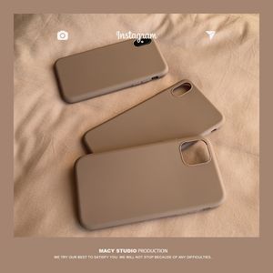 Luxe voor iPhone 13 14 Pro Max Cases retro bruine vaste kleur eenvoudig Koreaans paar telefoonhoes siliconen cover voor Coque iPhone 12 Mini 11 Pro XS Max 7 8