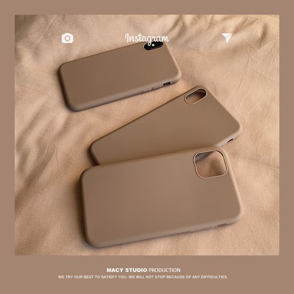 Luxe pour iPhone 13 14 pro max étuis rétro marron couleur unie simple Couple coréen coque de téléphone housse en silicone pour Coque IPhone 12 Mini 11 Pro Xs Max 7 8