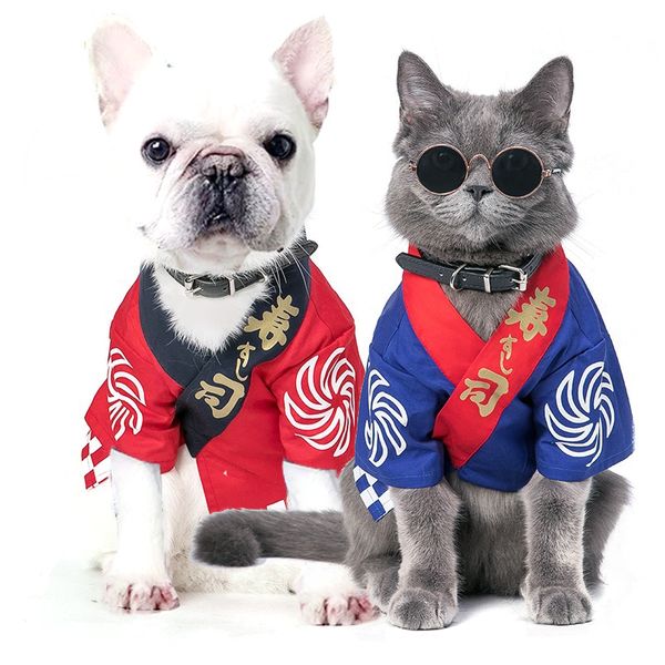 Luxe pour petits chiens Vêtements de chat Chihuahua Veste de bouledogue français Costume de chien Kimono japonais 201118