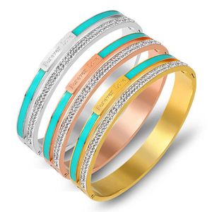 Luxe Forever Love Bleu Émail Cristaux Bracelets En Acier Inoxydable Bijoux Or Rose Couleur Bracelets pour Femmes Q0717