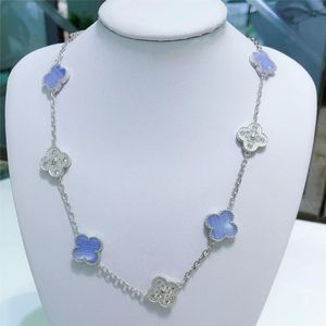 Collier pendentif de luxe à quatre feuilles de trèfle, élégant dix fleurs, ras du cou classique, diamant scintillant, pierre violette, chaîne moissanite pour femmes, bijoux