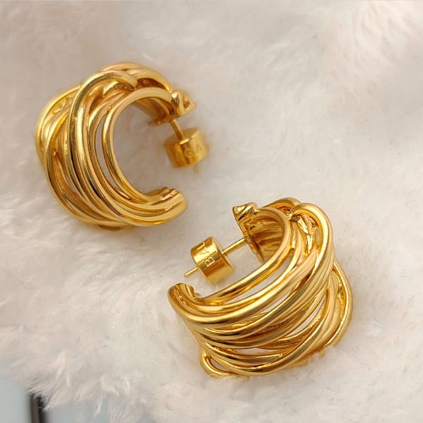 Luxury France Paris B Brand Cercle Designer Boucles d'oreilles pour femmes 18 km en or Vintage Aretes Oorbellen Brincos Hollow C Weave Ear Bâtières Boucle d'oreille Boultures bijoux Cadeau