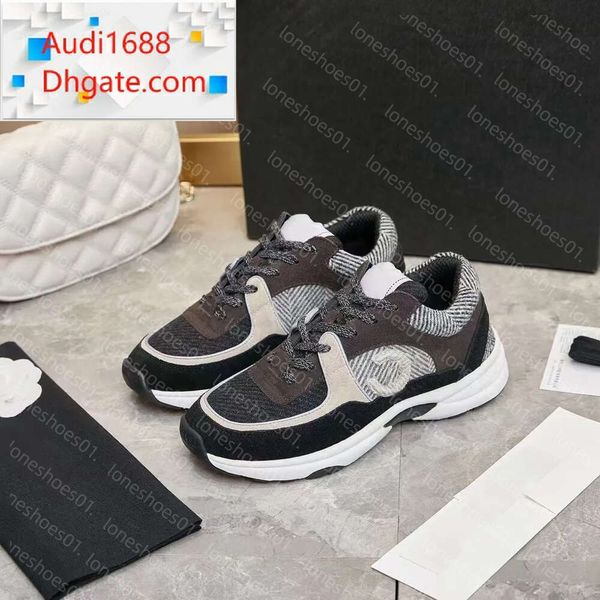 Luxury French Brand Classic Cellfskin Nylon Running Mujeres Reflectivas Diseñador Lace-Up Chaneliness Spite Sport Shoes Finters Ccity99h