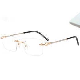 Gafas de negocios sin montura para hombres franceses de lujo, montura rectangular, revestimiento ligero de titanio puro de doble color 57-18-140 para gafas graduadas, estuche de diseño completo