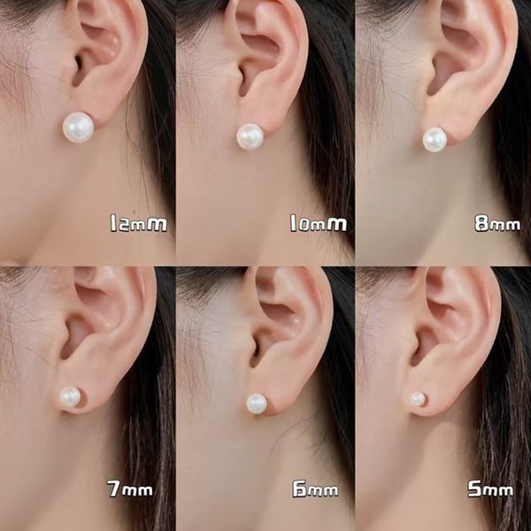 Pendientes de perlas de agua dulce de lujo para mujer, 5 mm, 6 mm, 10 mm, 12 mm, plata de ley 925, oro blanco de 18 quilates, moda para mujer, aretes traseros, caja de regalo de joyería