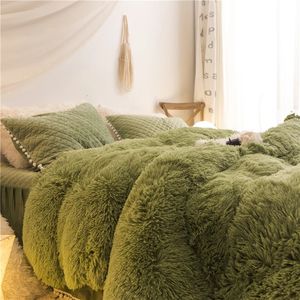 Luxe fruitgroen pluche shaggy nerts fluwelen dekbedovertrekset gewatteerde pompons franje ruches bedrok kussenslopen beddengoedset 240111