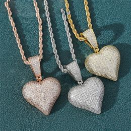 Collier de luxe avec pendentif en forme de cœur en Zircon cubique pour femmes, plaqué or et argent, chaîne de haute qualité, bijoux fins étincelants