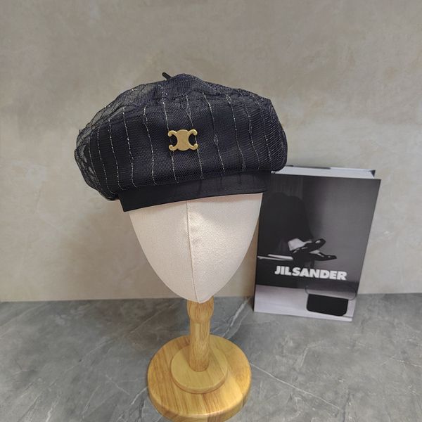 Béret de luxe en diamant pour femmes, bonnet de créateur, peintre de mode, chapeau en maille, chapeau noir respirant, célébrité