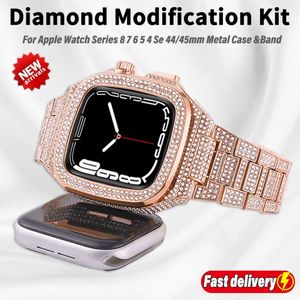 Luxe volledige diamanten kastband voor Apple Watch 9 band 45 mm 44 mm modificatiekit roestvrijstalen band iwatch-serie S9 8 7 6 SE 5 4