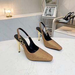 Sandalen luxe silngback volledige diamant designer sandalen vrouwen zomer met hoge hakken sandaal jurk schoenen sexy pumps puntige teen slingbacks schoen topkwaliteit EU-maat 35-42