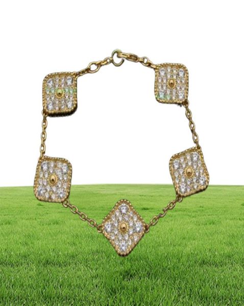 Luxury Full Diamond Five Flower Chain Four Leaf Clover Bracelet Coréen Fashion Designer Fashion Crystal Bracelet pour femmes 18K Gold Plated7589699