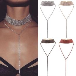 Collier de luxe avec pendentif en diamant et cristal pour femmes, ras du cou épais, multicouche, bijoux, accessoires de mode, 255s