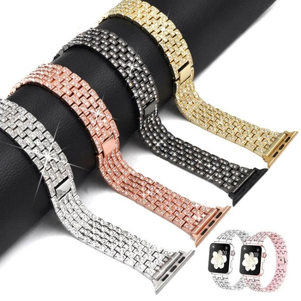 Pulsera de lujo con correas de diamantes para Apple Watch Ultra 49 mm Serie 41 mm 45 mm 40 mm 44 mm Correa de reloj de acero inoxidable para mujer Correa iWatch 8 7 6 SE 5 4 3 2 1 38 mm 42 mm