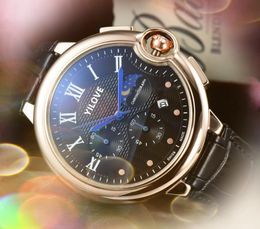 Luxe volledige functionele stopwatch horloge 45 mm echte lederen riem dag datum skelet automatische mannen geïmporteerd kristal spiegel sportbewoner maan horloges