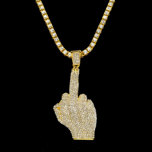 Pendentif à la main de luxe glacé à la main avec une chaîne de tennis à 1 rangée ou un collier de corde de 6mm Hommes HIPHOP HIPHOP