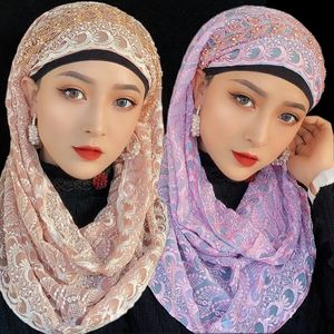 Luxury Full Lace Turban Malaysia Headwear Muslim islamic Headscarf wrap châles Party Bonnet Hats Arab Instant Amira Cap 1PCS