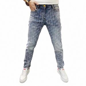 Luxe Full Rhineste Jeans Hommes Fi Heavy Proc Mâle Pantalon Crayon Serré Toutes Les Mers Porter Tendance Haute Qualité Homme Denim Tr S0KG #
