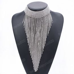 Luxe volledige strass ketting Tassel Choker ketting vrouwen Maxi Long Crystal Necklace Boho Ethnic Indian Party Sieraden