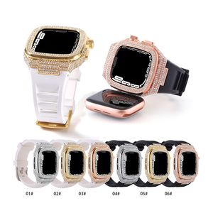 Étui clouté de luxe Full Sky avec insert en diamant AP Frame Cases Mod Kit Sangles Étui de protection en silicone Band Strap Cover pour Apple Watch Series 4 5 6 7 8 9 44/45 mm