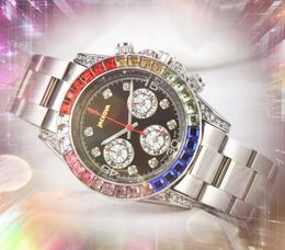 Montres de luxe en acier inoxydable pour hommes, mouvement à quartz importé, bague en diamants étoilés colorés, chronomètre entièrement fonctionnel, date automatique, montre-bracelet étanche