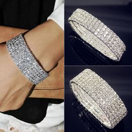 Luxury Full White AAA CZ Zircon Crystal Elastic Bring Bling Iced Out Rhinestone Womens for Women Wedding Jewelry 240423