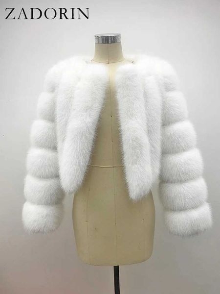 Manteaux de fourrure de luxe à manches longues recadrée Faux manteau moelleux femmes rose blanc veste hauts vestes d'hiver pour