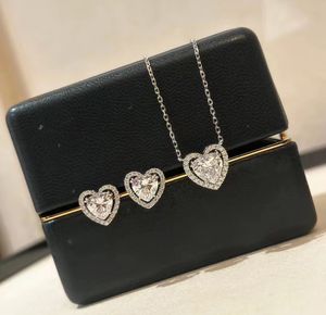 Luxe G Brand Love Heart Designer Pendant kettingen voor vrouwen Sweet schattig wit glanzende diamant S925 Sterling Silver ketting oorbellen feestje bruiloft sieraden