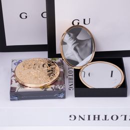 Letras de Luxury G Marca Mano de regalo Manos compactos Grass Gold Vintage Vintage de doble cara Portable Clásico Diseñador Espejo de maquillaje Mirador con caja