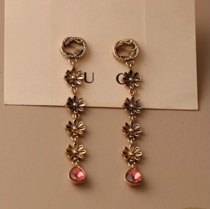 Lujo G letras diseñador marca Stud pendientes Retro Vintage cobre colorido cristal piedra oreja anillos joyería para mujer fiesta con regalo