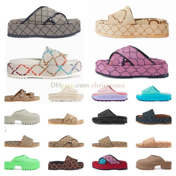 Luxe G Hommes Femmes Sandales Pantoufles imperméables Slide Designer Luxe Plat Talons Hauts Tongs Plateforme Brodée Sandale En Caoutchouc Cuir Shoal Chaussures 35-45