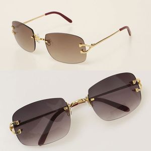 Luxe gafas de sol Metalen Randloze Mode Zonnebril Mannelijke Rijbril C Decoratie Hoge Kwaliteit Designer 18K Gouden Frame Vierkante Zonnebril Dames Maat 61-21-140mm