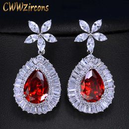 Lujo granate rojo CZ joyería elegante pera grande gota Cubic Zirconia mujer moda pendientes colgantes CZ387 210714