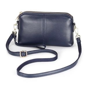 Luxe véritable cuir de vache noir/bleu 5 couleurs petit sac à bandoulière femmes Double fermeture éclair bandoulière messager sacs à main poche pour carte 240314