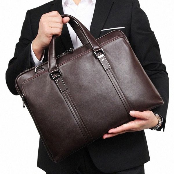 Porte-documents en cuir véritable de luxe pour hommes Sac d'affaires en cuir 15,6 