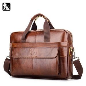 Luxe Lederen Business Heren Aktentas Mannelijke Koe Lederen Mannen Schouder Messenger Bag Travel Computer Handtassen Bruin 211129