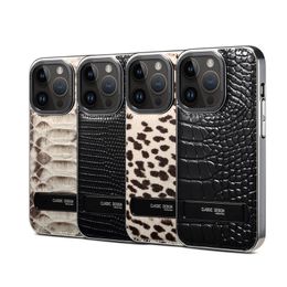 Luxe echt leer Krokodilkorrel Vogue telefoonhoesje voor iPhone 15 14 13 Pro Max Onzichtbare beugel Beplating Python-patroon Kickstand Beschermende schaal Schokbestendig