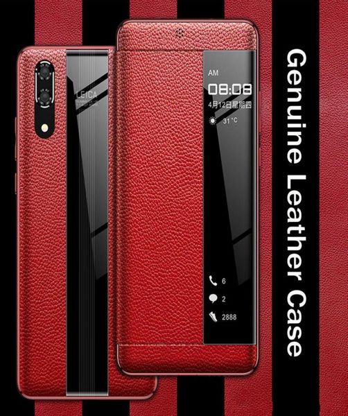 Cas de retour en cuir authentique de luxe pour Huawei Mate20 P20 P30 Pro Touch Protector Cover Cell Telephone Case Smart View 360 Protective1511042