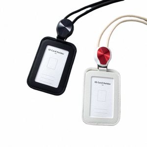 Luxe Véritable Cuir ID Badge Titulaire de la carte Cas de carte avec sangle de cou rétractable Lanyard Busin Titulaire de la carte Organisateur Portefeuille G7zU #