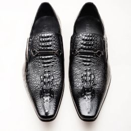 Mocassins de luxe en cuir véritable pour hommes, chaussures de bureau élégantes, motif Crocodile, noir, vin rouge, Oxford, sans lacet