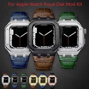 Luxe lederen band modificatie kit voor iWatch 8 7 6 5 4 SE roestvrij staal metalen mod kit metalen behuizing voor Apple Watch Band serie 45 mm 41 mm