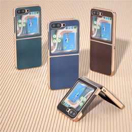 Funda de teléfono Vogue de cuero genuino de lujo para Samsung Galaxy Folding Z Flip5 Flip3 Flip4 5G Durable Protección completa Soft Bumper Lychee Pattern Plating Fold Shell